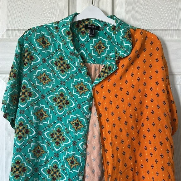 Forever 21 Men Size XL Orange Green Abstract Print two piece outfit - Picture 3 of 7